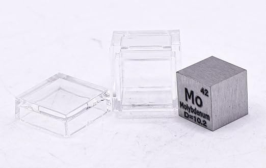0.39" 10mm Molybdenum Metal Cube Mo up to 99.9% Pure Periodic Table Element Engraved Density Collection Science Education Display Block Cube + Acrylic Case Box - 1PC