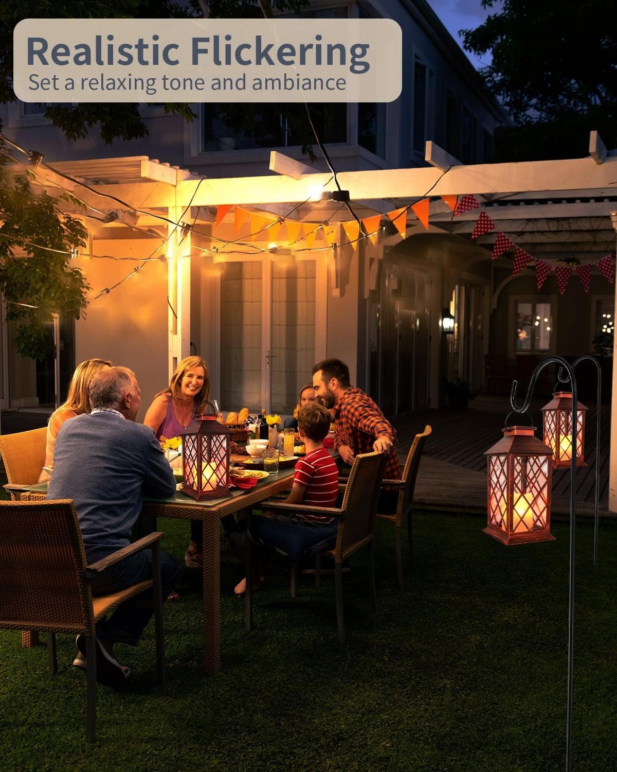 SHYMERY Solar Lanterns, Hanging Outdoor Lantern with Lasts 2X Longer LED Flickering Flameless Candles, Waterproof Outdoor Garden Lanterns Decorative for Patio, Porch,Deck, Yard, Table Decor 2 Pack