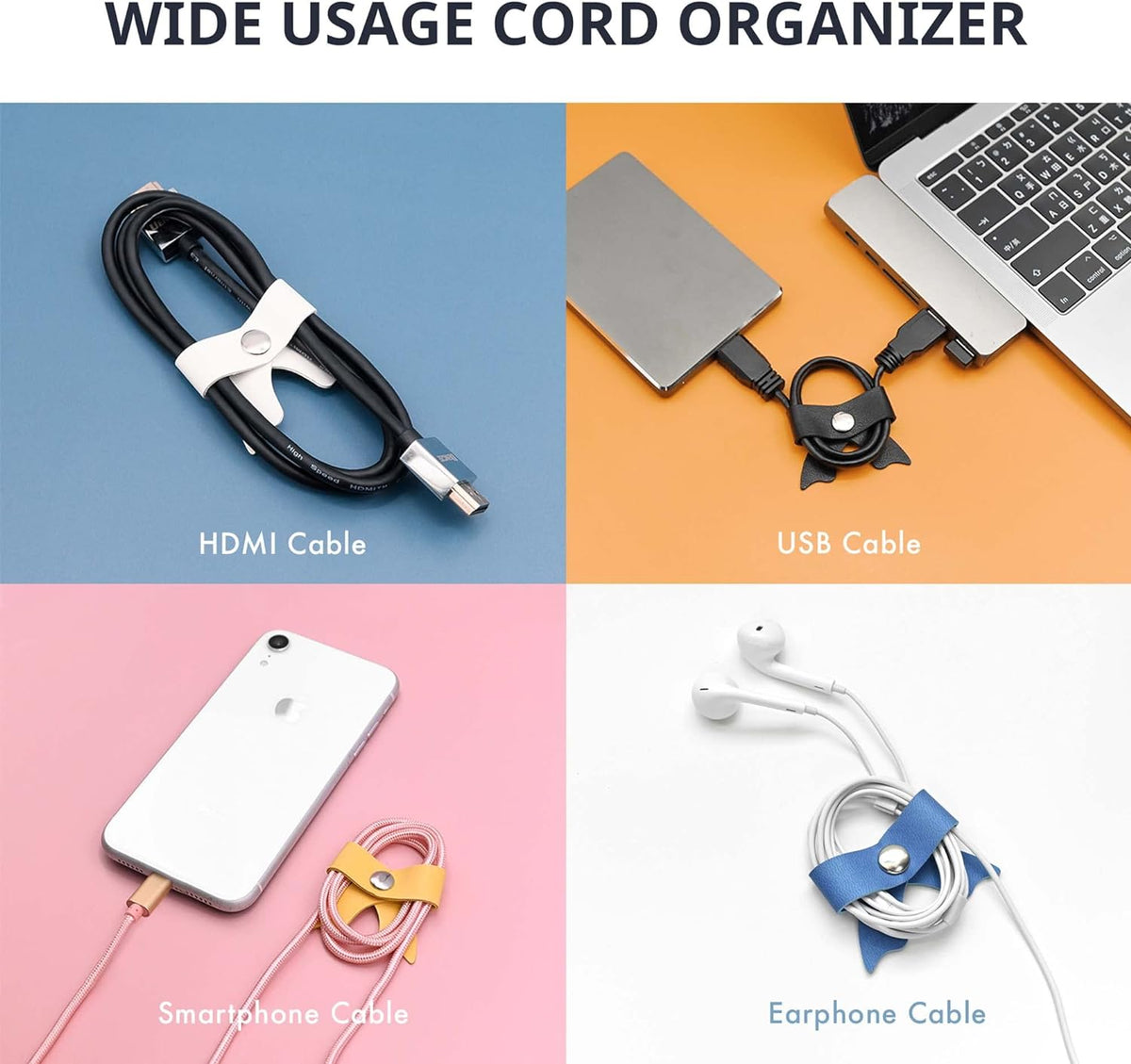 SenseAGE 5 Pack Cord Organizer, Bow Cord Keeper, Cable Organizer USB Holder, Leather Cable Management, Cable Straps, Earphone Winder, Storage Straps for Electronics, Earbuds, Small, Mint