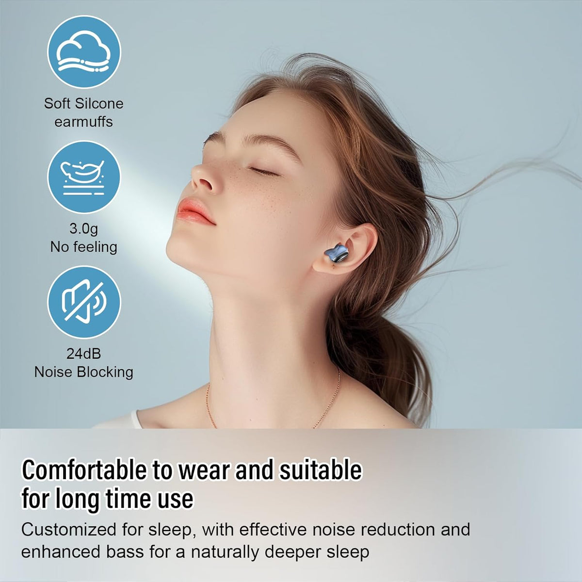 Sleep Earbuds Bluetooth 5.4 in Ear Light-Weight Headphones, Mini Sleep Headphones Small Design for Side Sleepers, 47H Playtime with Charging Case, Clear Calls Earphones, Light Blue
