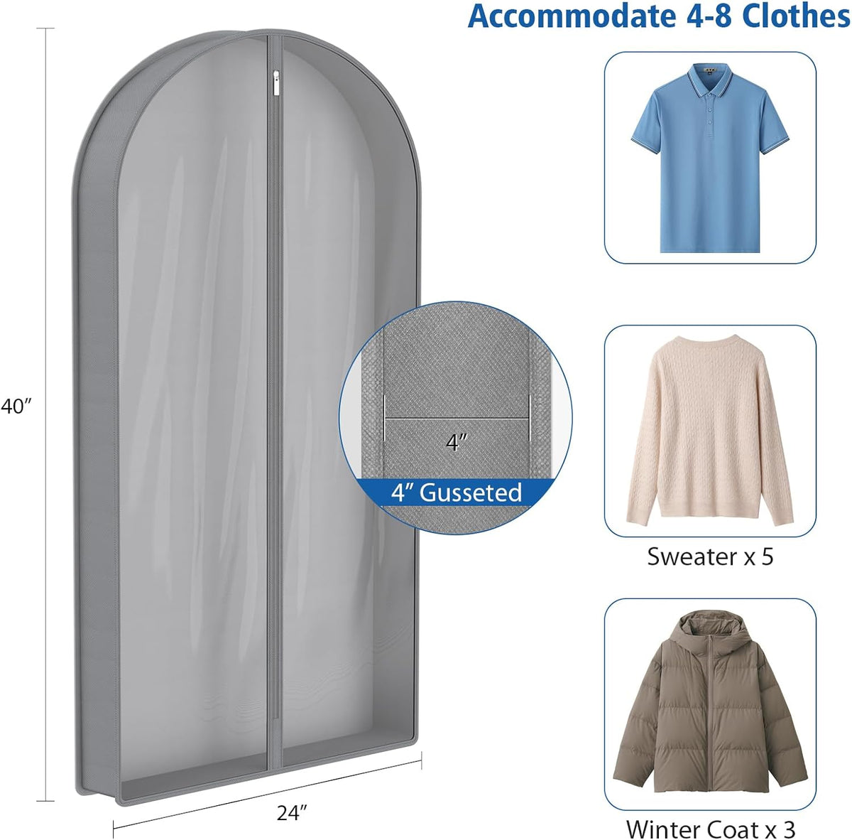 Zilink 40" Suit Bags for Closet Storage Clear Mink Coat Storage Bag Hanging Garment Bags for Storage with 4" Gussets for Suit, Fur Coat, Leather Jacket, Shirts and Sweater, Set of 4