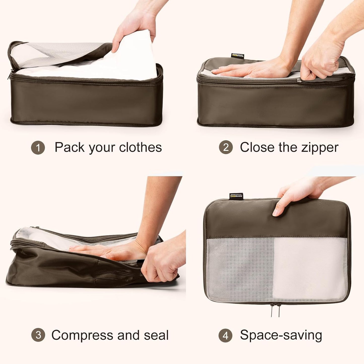 6 Set Compression Packing Cubes for Travel Essentials, Luggage Organizers for Suitcases (Charcoal Gray)
