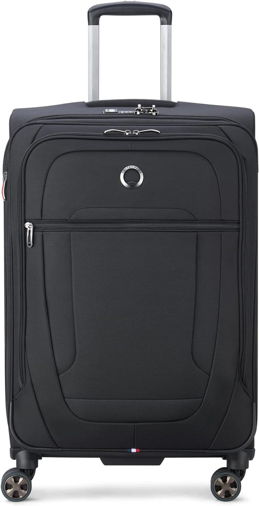 DELSEY PARIS Helium DLX Softside Expandable Luggage with Spinner Wheels, Black, Checked-Medium 25 Inch