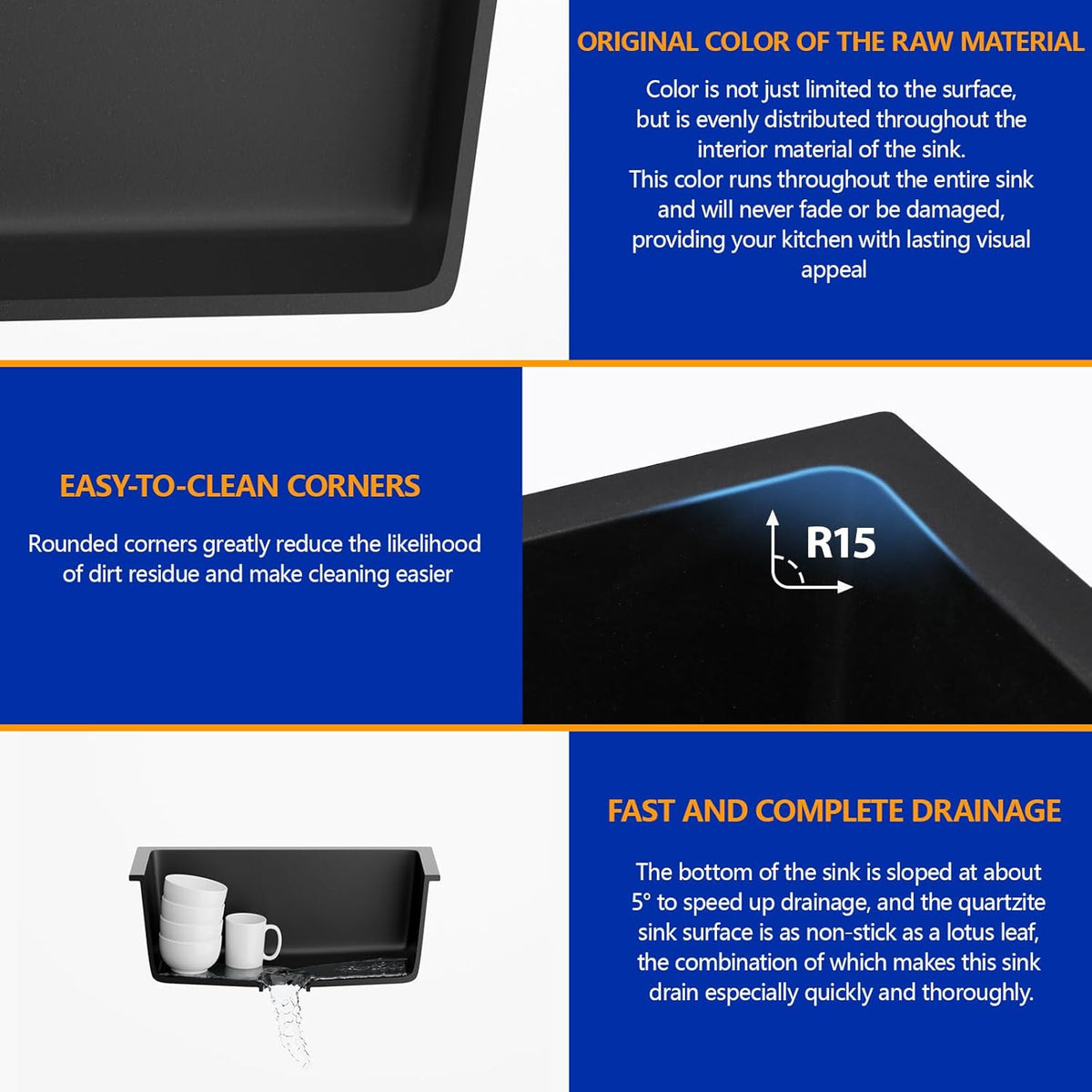 Dcolora 15 Inch Granite Composite Black Bar Sink Undermount Small Kitchen Sink Quartz Prep RV Single Bowl Under Counter Basin DC-GU7745
