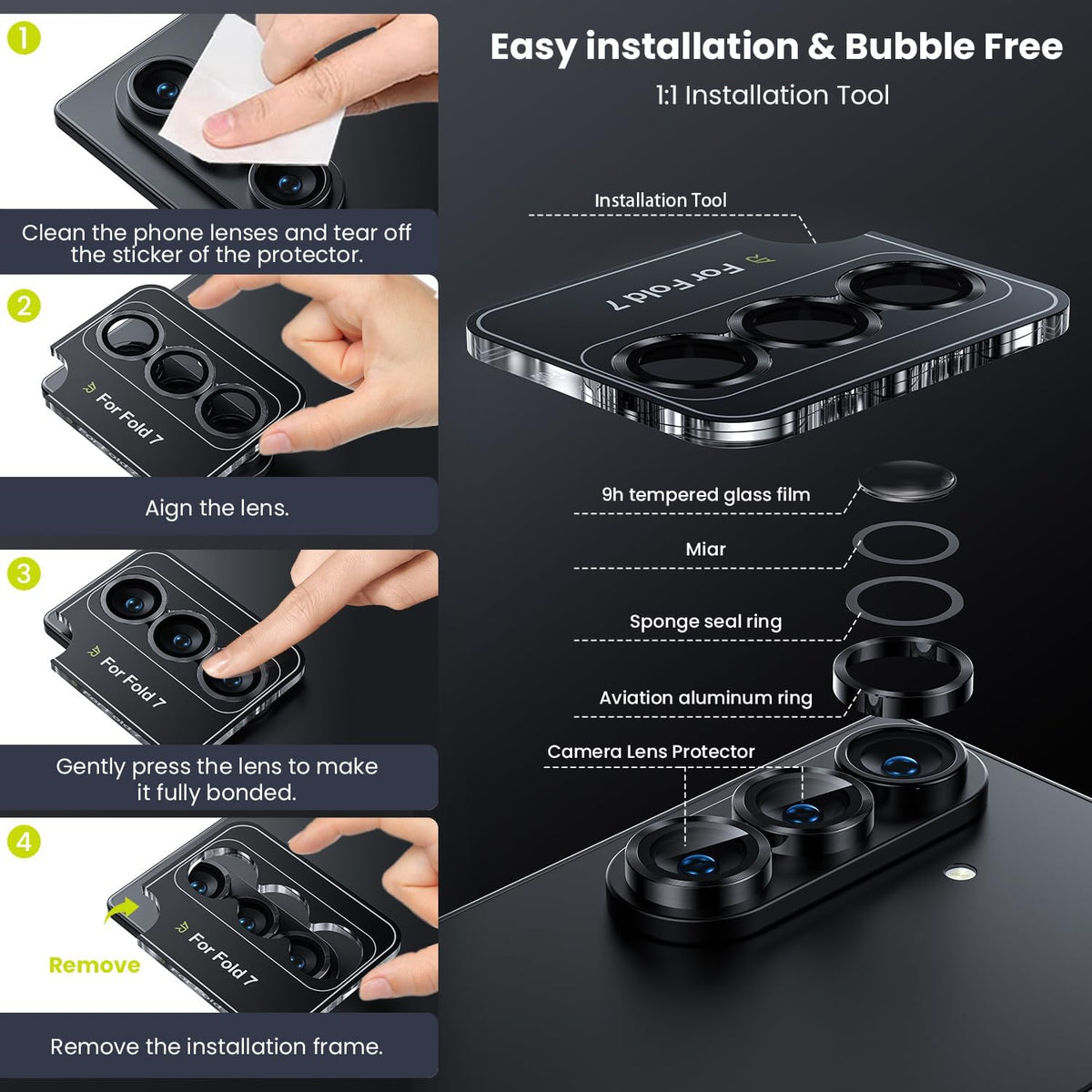 WSKEN for Z Fold 7 Camera Lens Protector Case Cover - Ultra HD Anti-Reflective Tempered Metal Glass Anti Scratch Rear Camera Screen Protector Film for Samsung Galaxy Z Fold 7 5G Accessories,Black