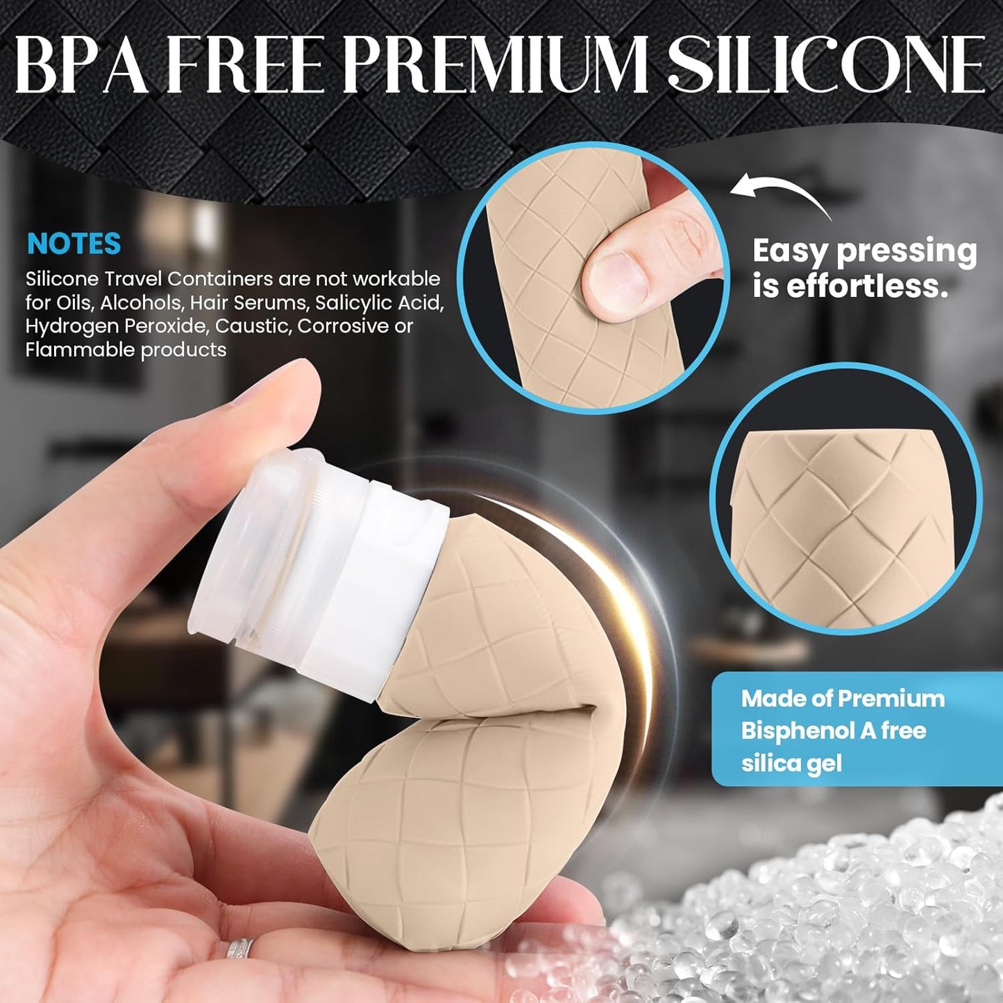 Travel Bottles for Toiletries, TSA Approved Silicone Travel Size Containers for Toiletries, BPA Free Leak Proof Refillable Essentials Accessories, Shampoo and Conditioner Bottles (Cream)
