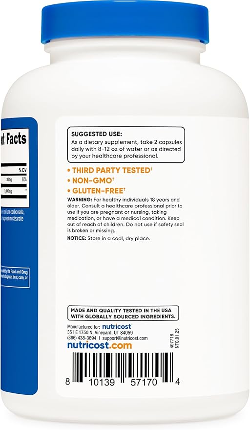 Nutricost L-Lysine 1000mg, 250 Capsules - 500mg Per Cap, Gluten Free, Non-GMO