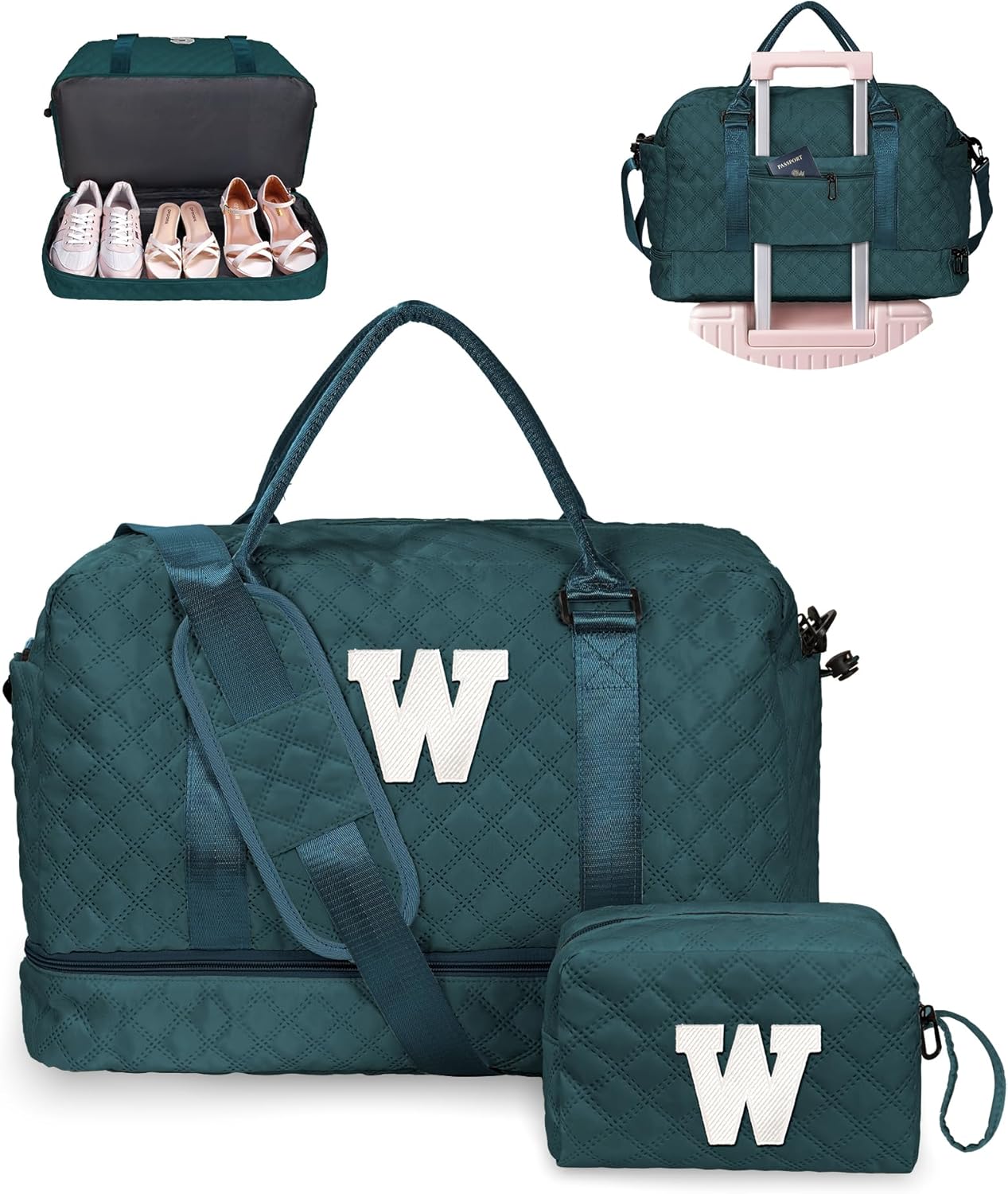 Teenage Girl Gifts 8-10-Initial Travel Bag with Shoe Compartment, Personalized Weekender Bag, Monogram Overnight Bag for Women, Letter Travel Bag with Makeup Bag Graduation Gifts (Letter W)