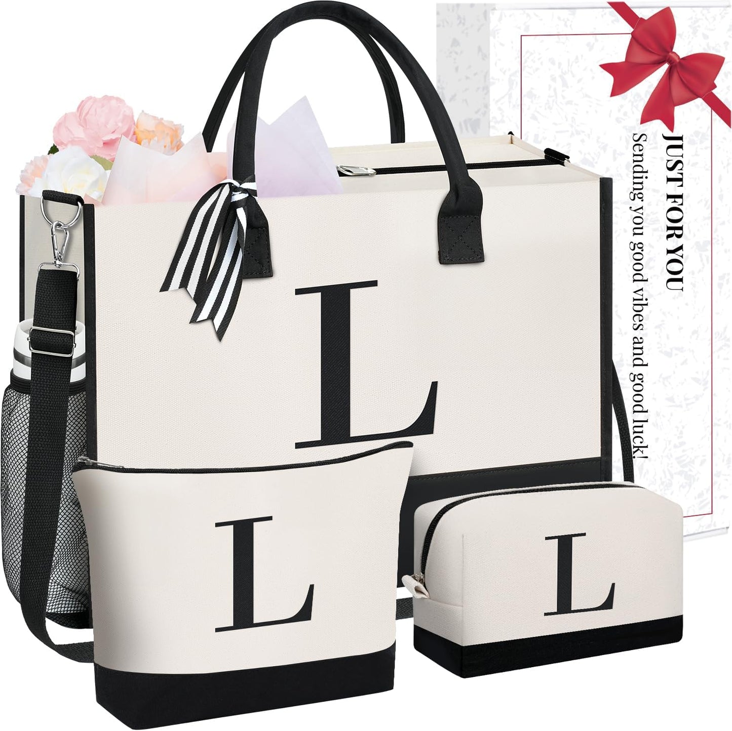 BAGAIL Initial Tote Bag, Personalized Birthday Gifts for Women, Teacher, Friends, Mom, Wedding, Monogrammed Beach Bag
