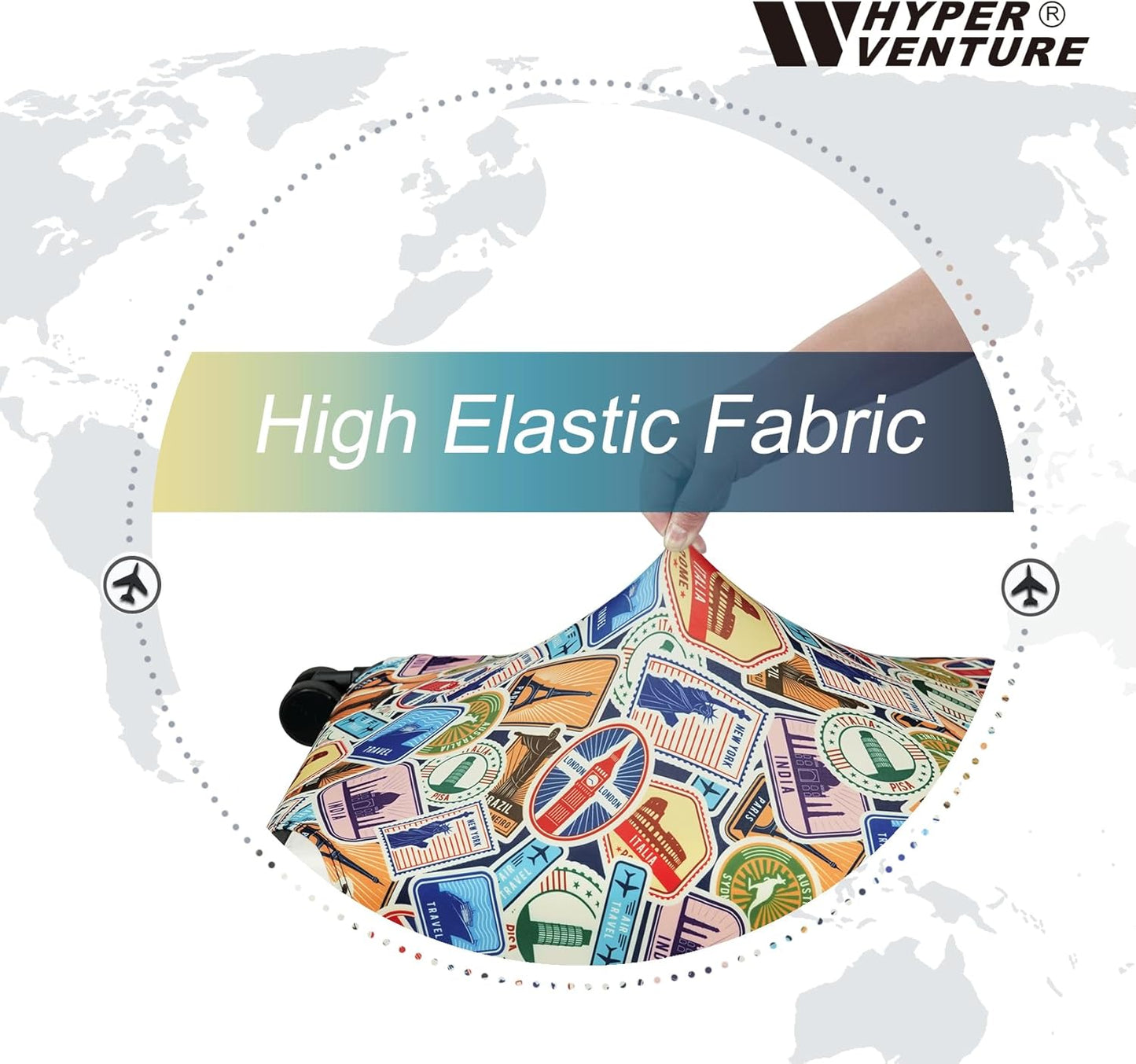 HYPER VENTURE Washable Luggage Cover - Fashion Suitcase Protector Fits 27-30 Inch Luggage (World Voyage, L)