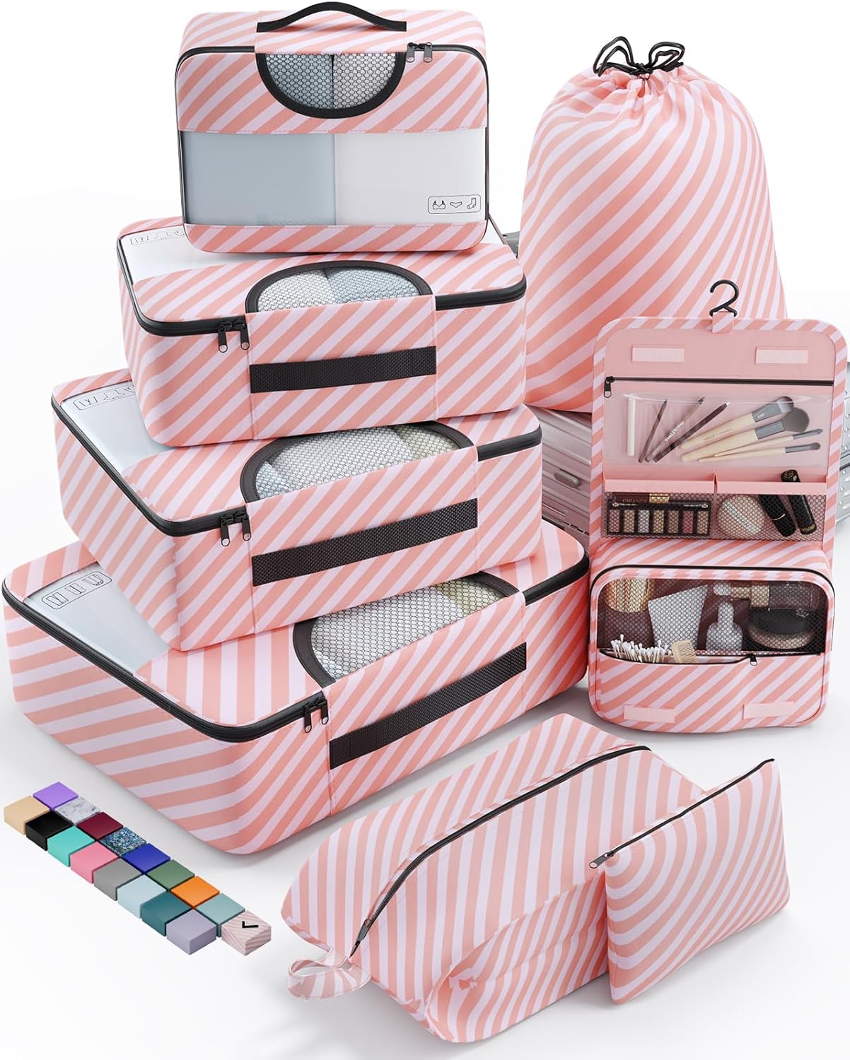 Veken 8 Set Packing Cubes for Travel Essentials, Suitcase Organizer Bags in 4 Sizes, Carry-On Luggage Accessories with Large Laundry & Hanging Toiletry Bag, Must-Have for Airplane, Road Trip & Camping