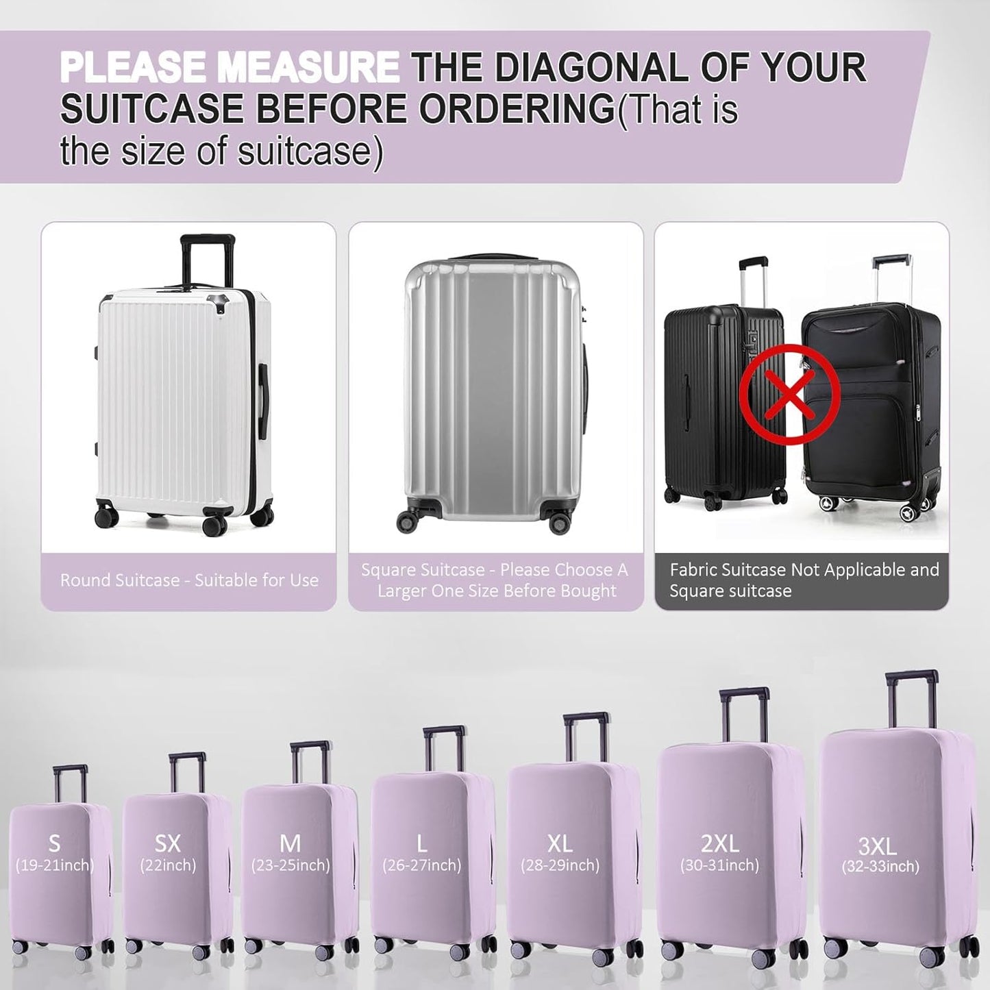 Travel Luggage Cover - Scratch-Resistant Fit 19-33 inch Suitcase Protector (Lavender Purple, 3XL)