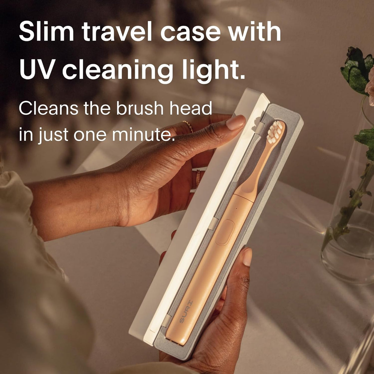 SURI Sonic Electric Toothbrush with UV Travel Case - 40-Day Battery- Designed in California - Electric Toothbrushes Adults - Slim Travel Tooth Brush