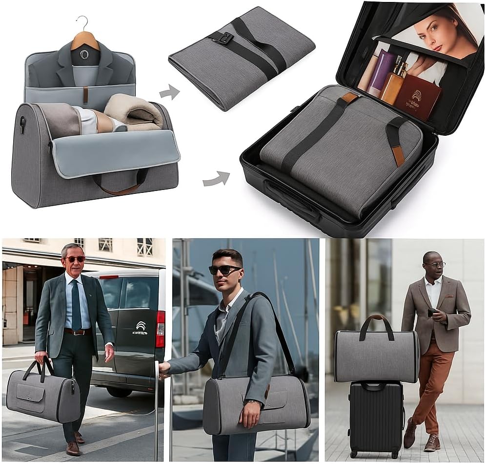 Convertible Garment Bag for Travel – 2 in 1 Carry On Duffel Suit Bag with Shoulder Strap – Hanging Weekender Suitcase for Men & Women, Ideal for Business & Overnight Trips