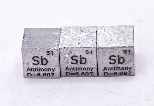 0.39" 10mm Antimony Metal Cube Sb up to 99.9% Pure Periodic Table Element Engraved Density Collection Science Education Display Block Cube + Acrylic Case Box - 1PC