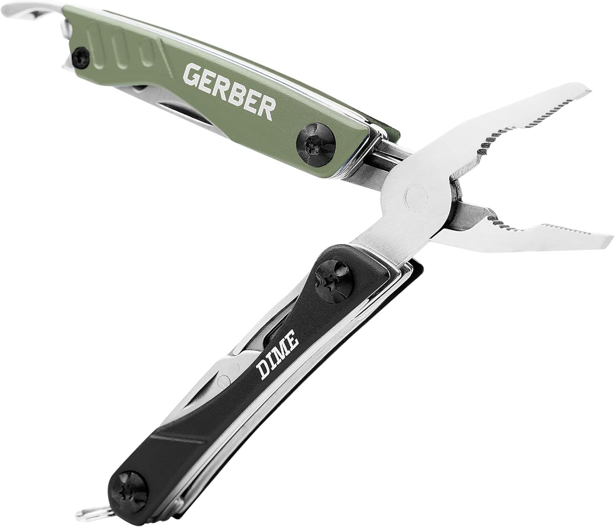 Gerber Gear Dime 12-in-1 Mini EDC Multitool - Needle Nose Pliers, Pocket Knife, Keychain, Bottle Opener - EDC Gear and Equipment - Green