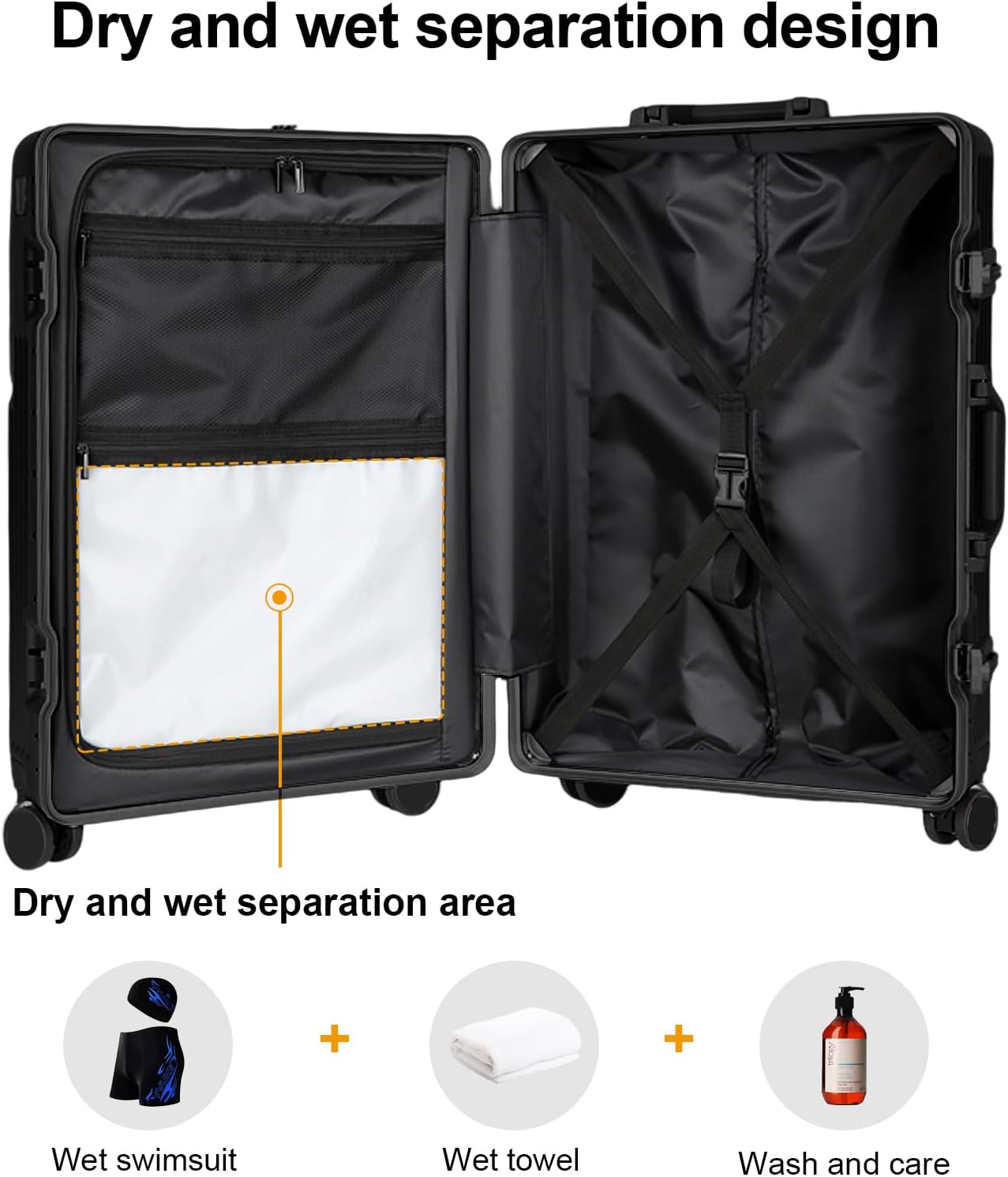 Zipperless Luggage, Polycarbonate Aluminum Hard Shell, Expandable Carry-On Suitcase with Spinner Wheels, Hard Shell Suitcase, 26 Inch Cabin