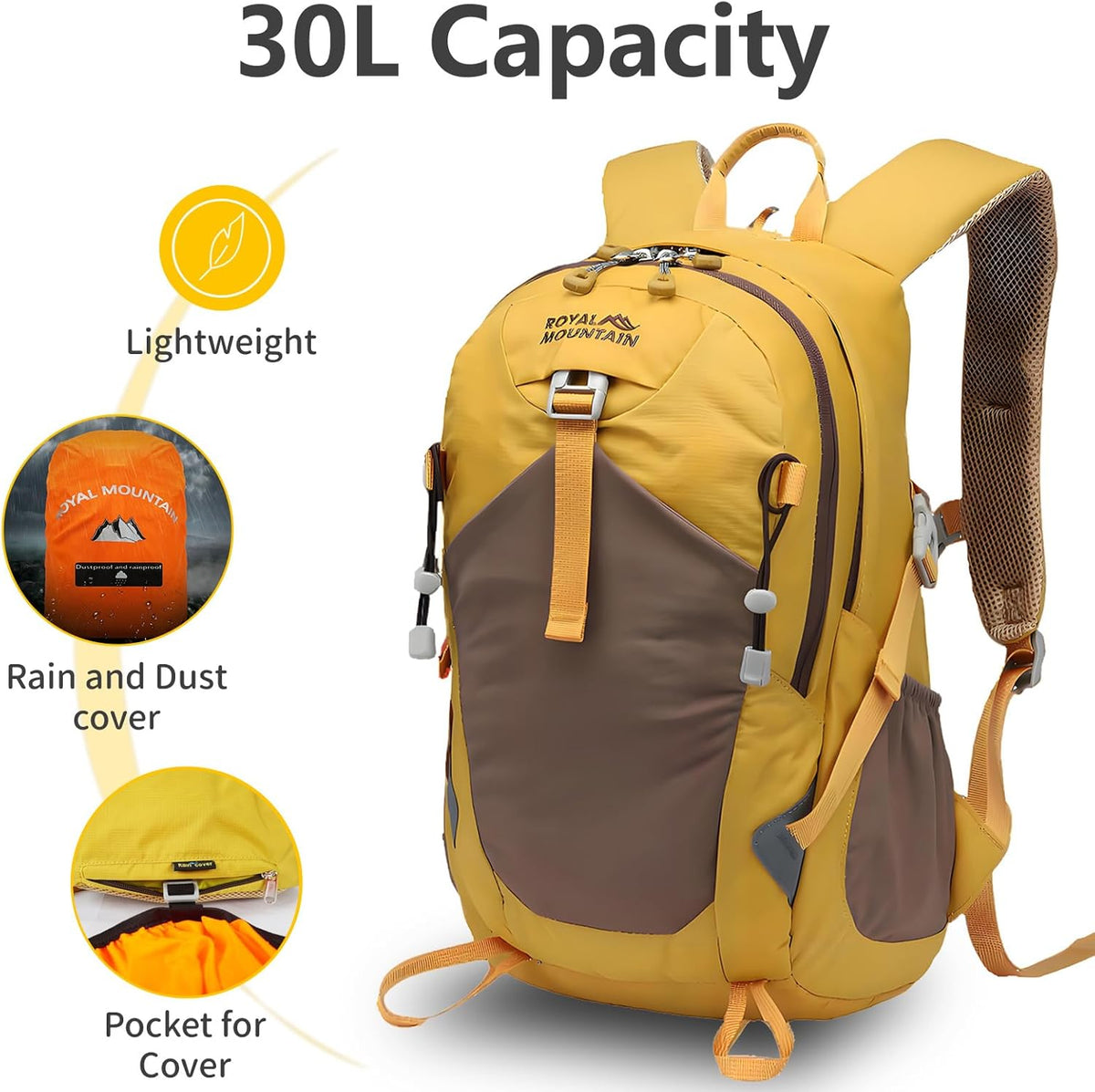 Hiking Backpack 30L Foldable Travel Daypack For Women Men,Camping Daypack Backpacks Lightweight,Durable Hiking Backpack Fit For Hiking,Daily Commuting,Short Trips.(With Rain-cover)