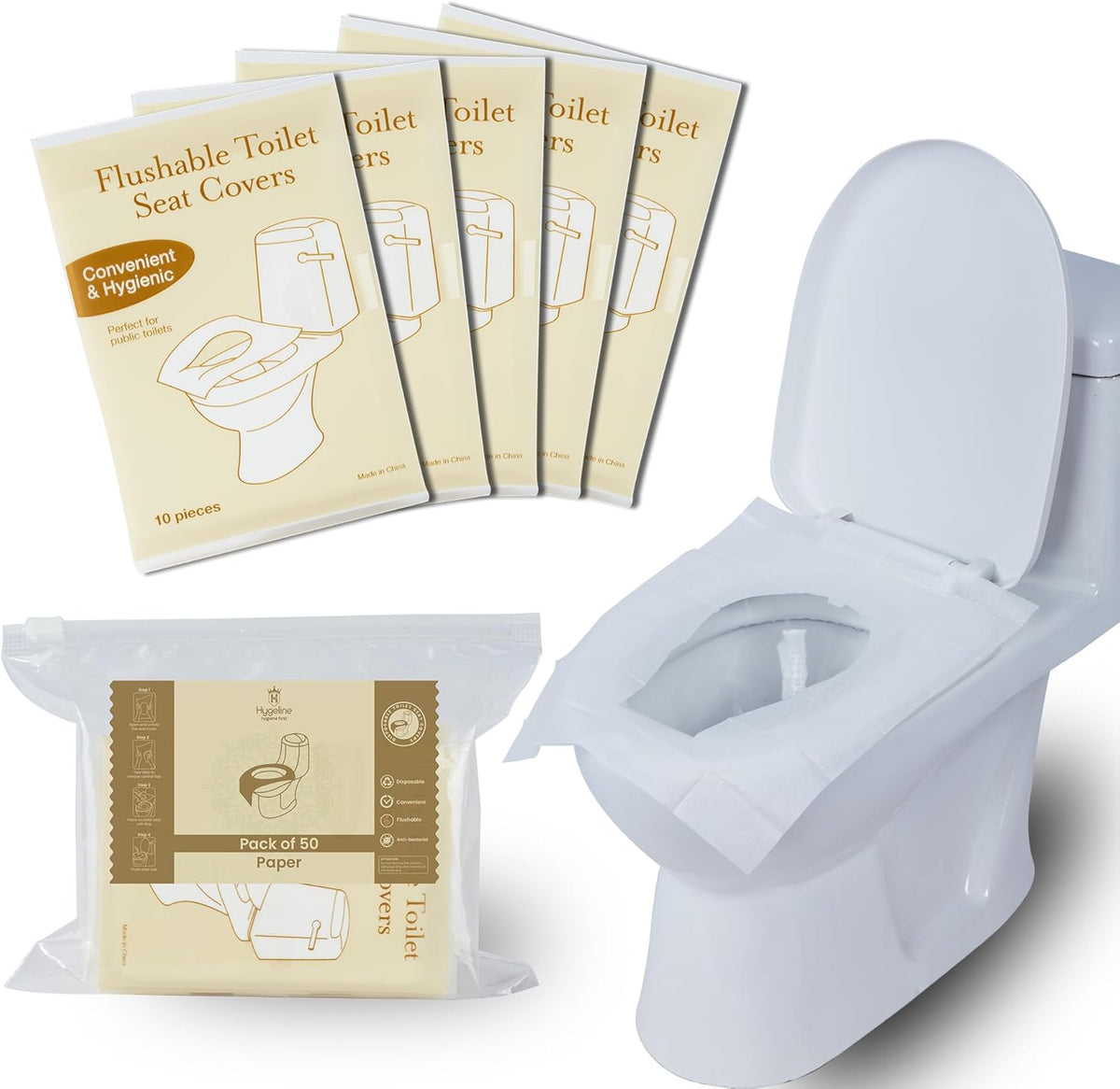 Disposable Toilet Seat Covers Pack of 50 XLarge Flushable Paper Travel Toilet Seat Covers for Adults and Potty Training, Premium Toilet Seat Liners for Public Restrooms
