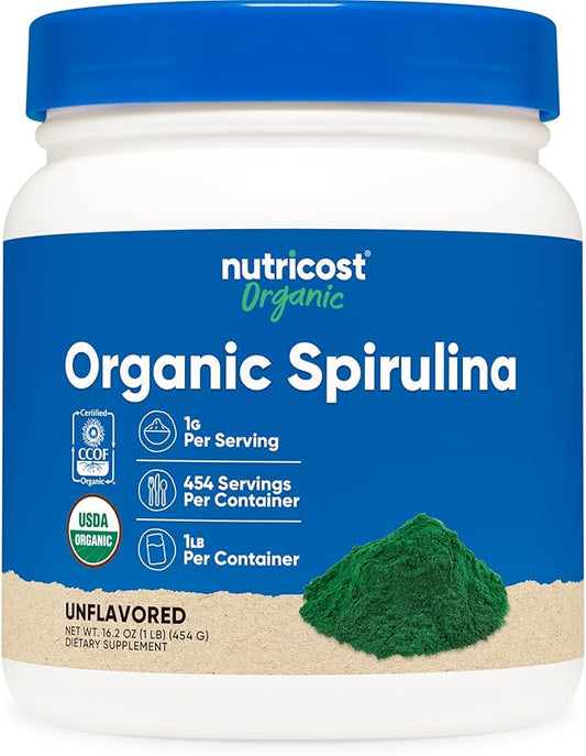 Nutricost Organic Spirulina Powder 454 Grams, 1LB - Pure, Certified Organic Spirulina