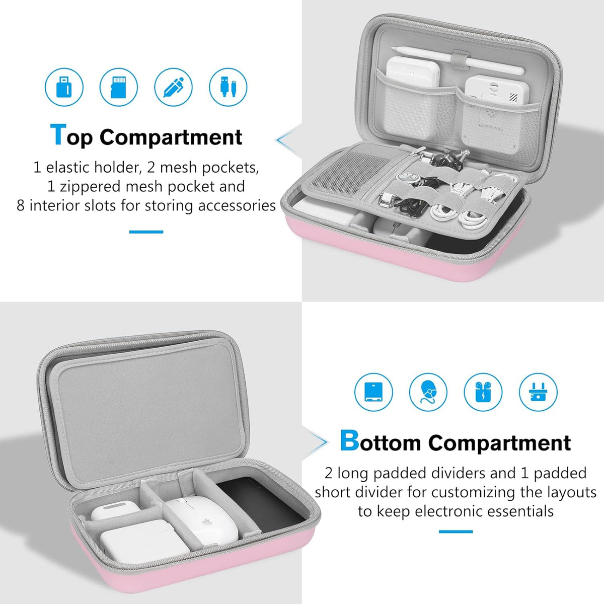 ProCase Hard Travel Electronic Organizer Case for MacBook Power Adapter Chargers Cables Power Bank Apple Magic Mouse Apple Pencil USB Flash Disk SD Card Small Portable Accessories Bag