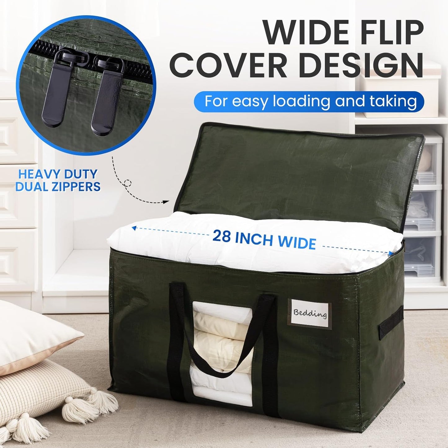 TAILI 6 Pack Green Extra Large Moving Bags, Heavy Duty Totes with Visible Window, Wrap Around Handles, Space-Saving Storage, Alternative to Moving Boxes