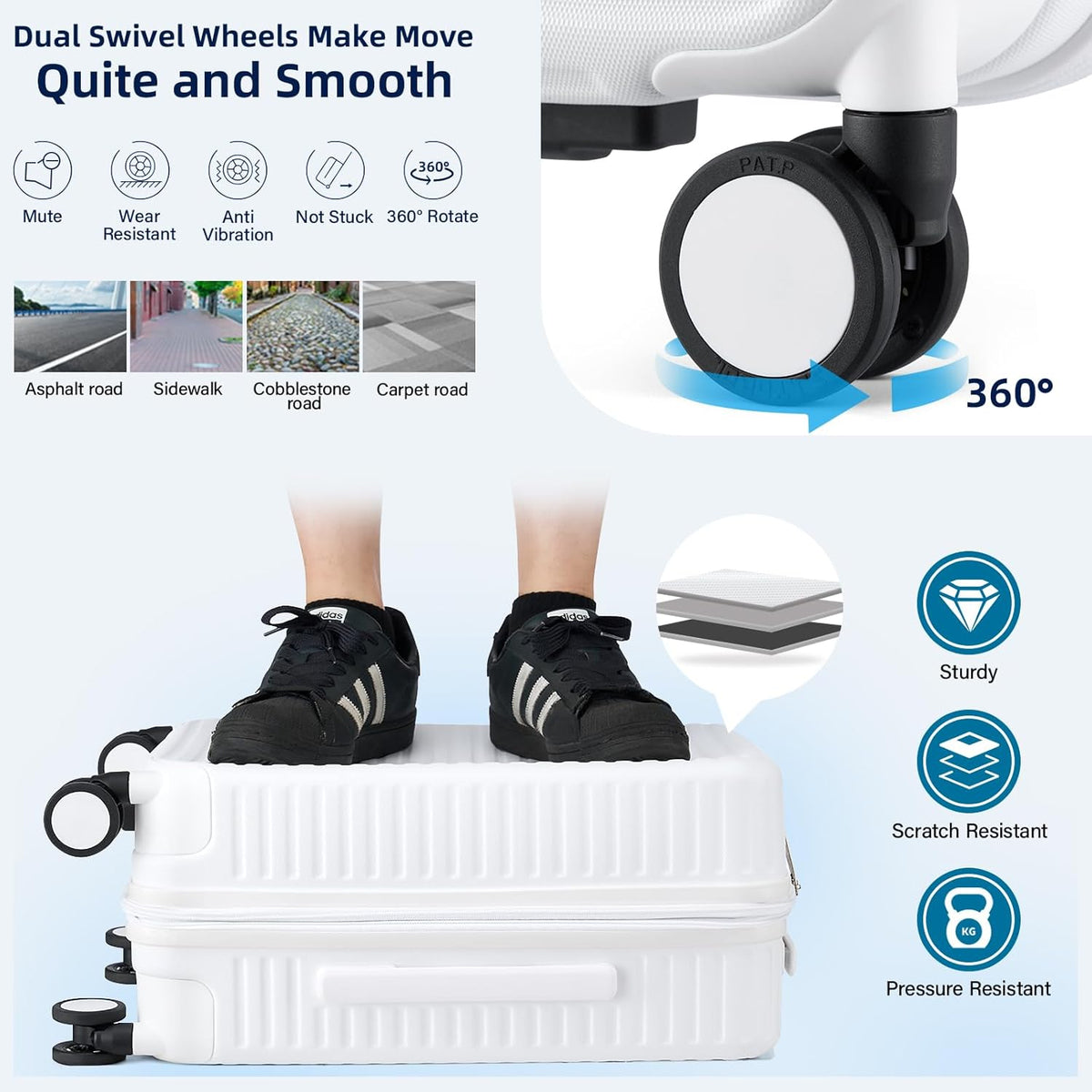 Hard Shell Suitcases Expandable Travel Luggage Sets 3 Piece, Carry on and Check in 3 Piece Luggage Suitcase Sets with Spinner Wheels Cup Holder Charger Built in (White, 20/24/28)