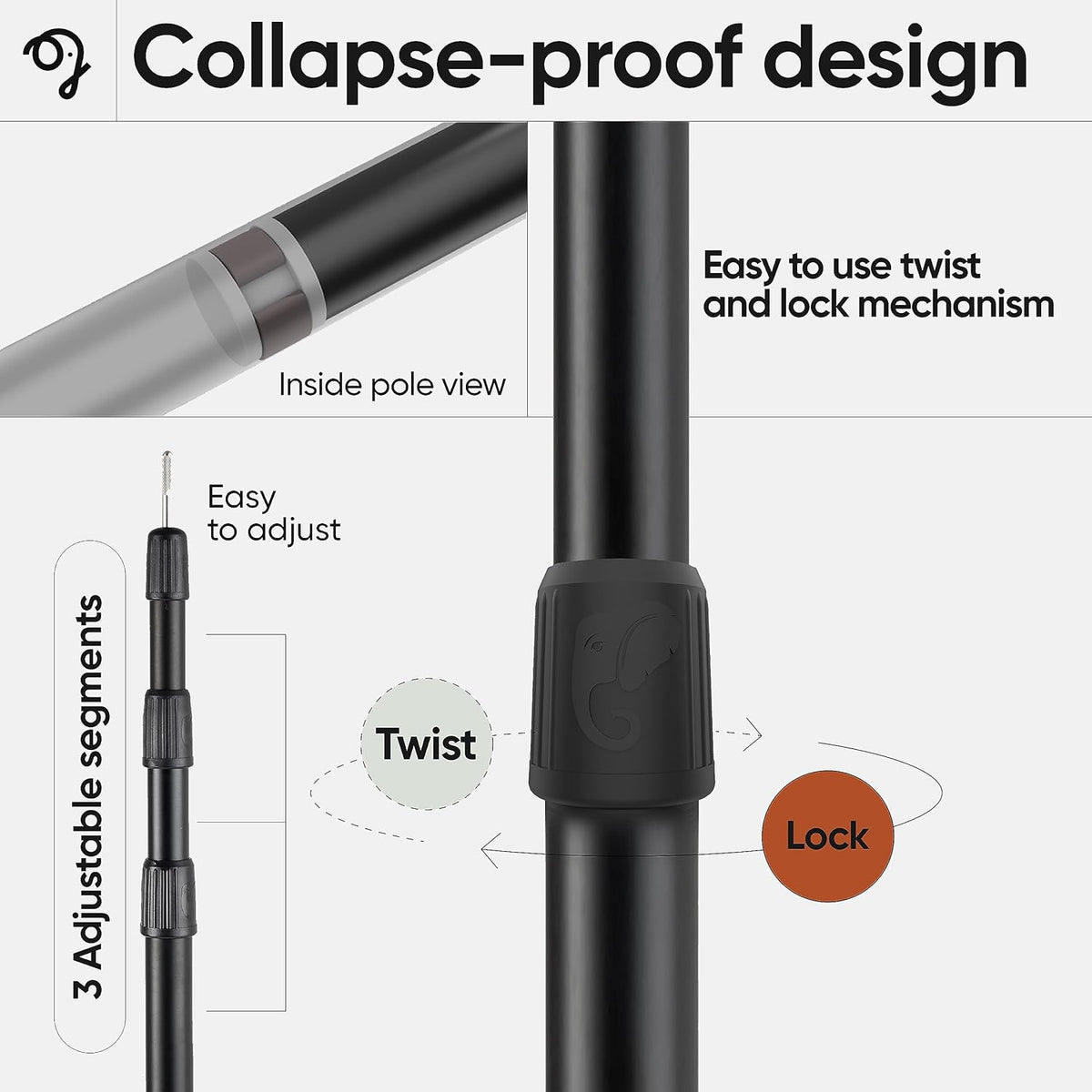 Green Elephant Camping Tarp Poles - Adjustable Aluminum Telescoping Tent Poles for Tarps, Canopy & Awning - Heavy Duty Collapsible Pole Set of 2 - Extends 8ft 2.8 in, Shrinks to 2ft 9.5 in.