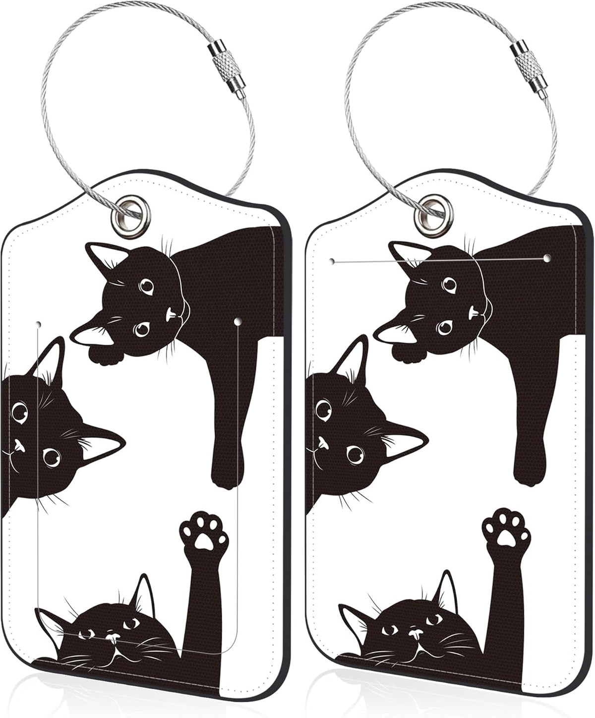 Luggage Tags for Suitcase Black Cats 2 PCS Leather Travel Luggage Tag with Stainless Steel Loop Name ID Label Privacy Cover for Women Men Travel
