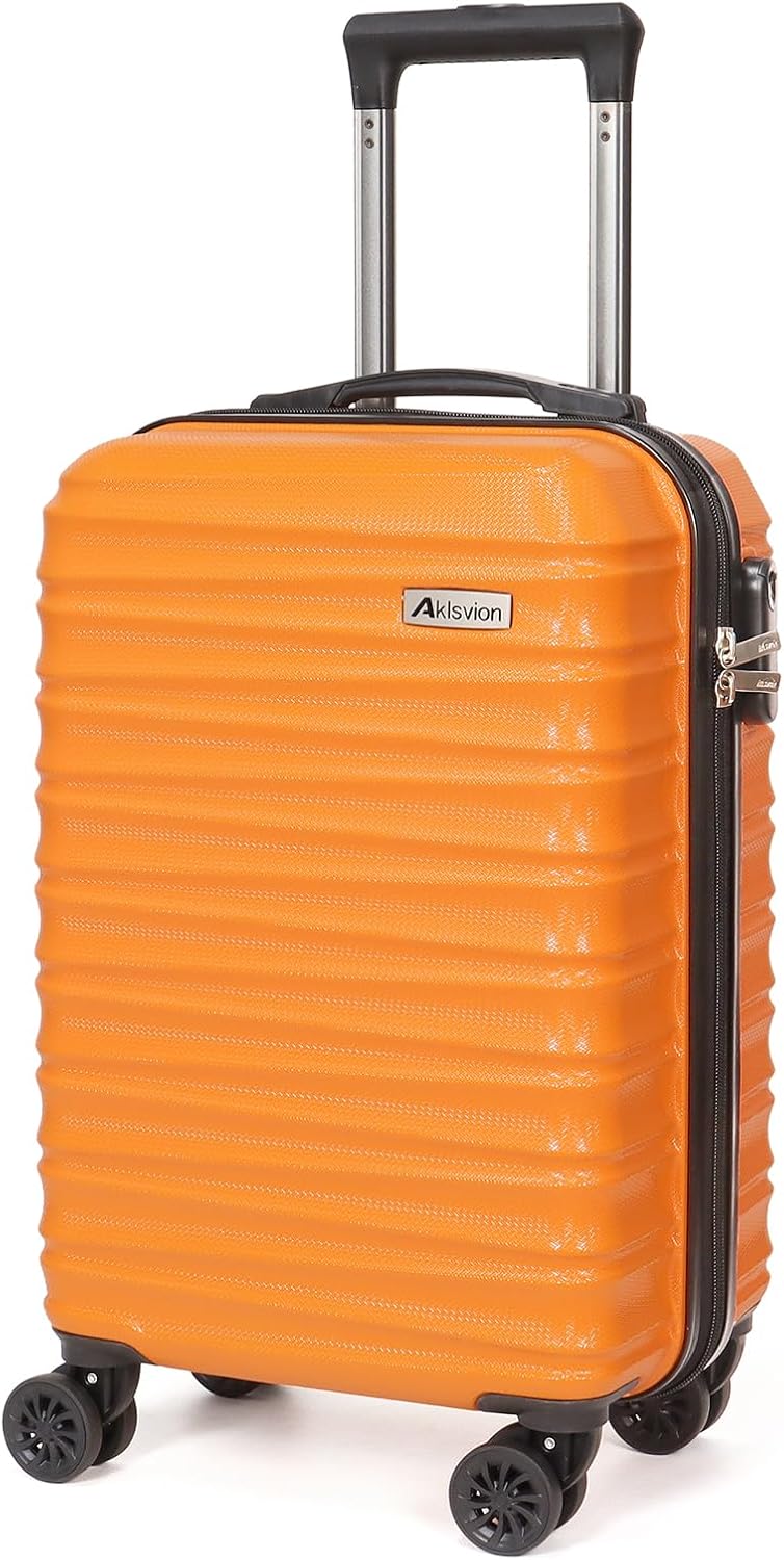 Carry on luggage 20 In suitcase with Spinner Wheels ABS & PC Hardside Luggage（Orange）