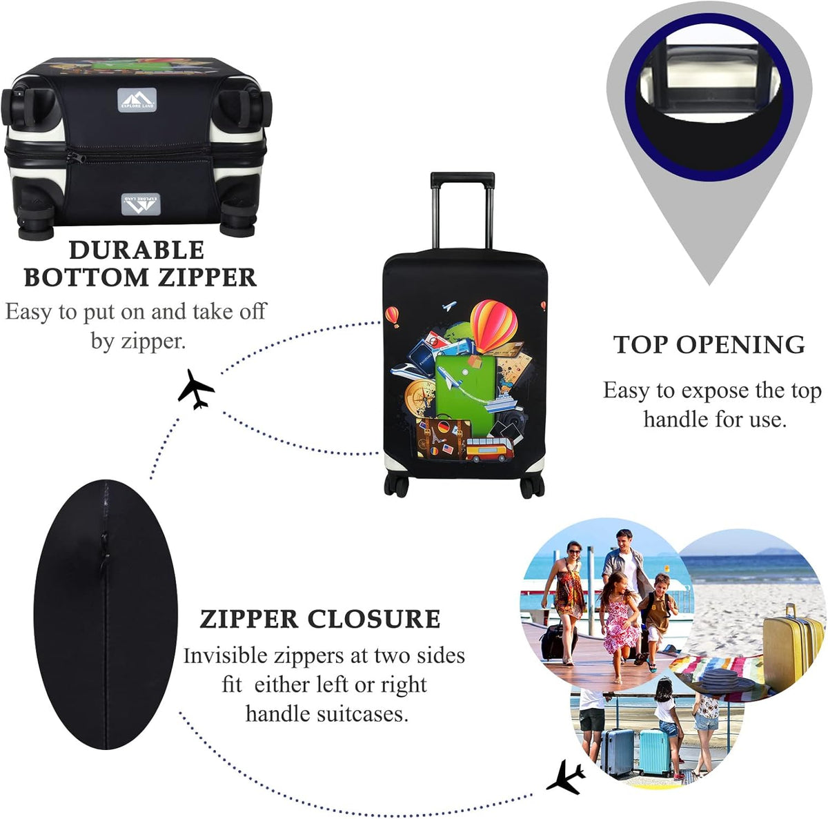 Explore Land Luggage Cover Suitcase Protector Fits 23-26 Inch Case (Travel, M)