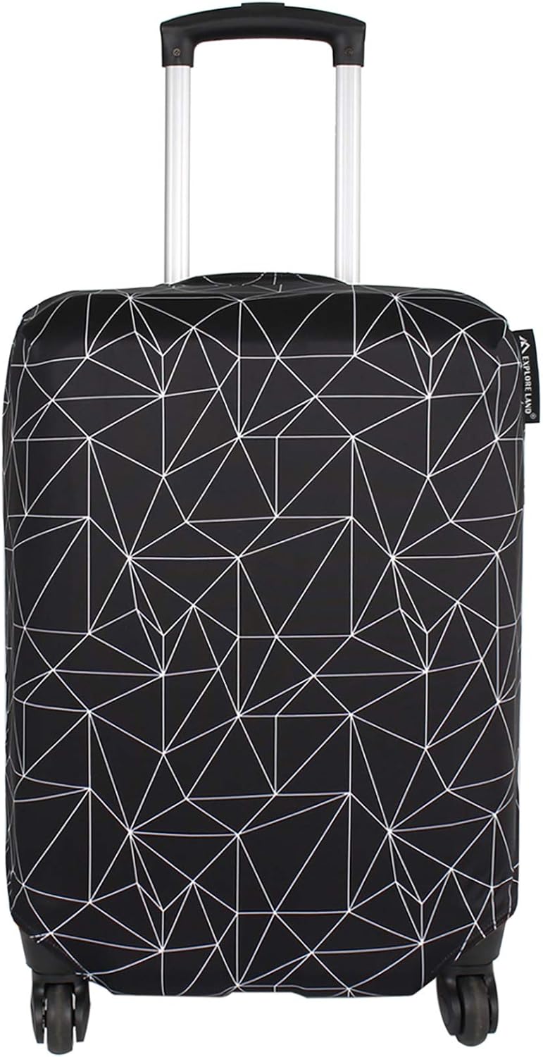 Explore Land Travel Luggage Cover Suitcase Protector Fits 18-22 Inch Case (Black Polygonal, S)