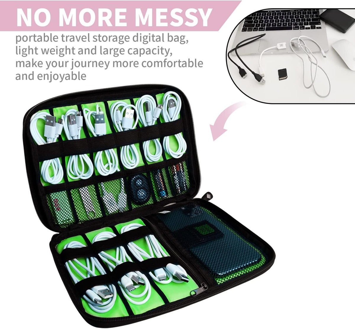 Electronics Travel Organizer,Portable Waterproof Electronic Travel Storage Bag for Small Charging Cord Storage,Charger,SD Card etc,for Travel,Business -Pink Green
