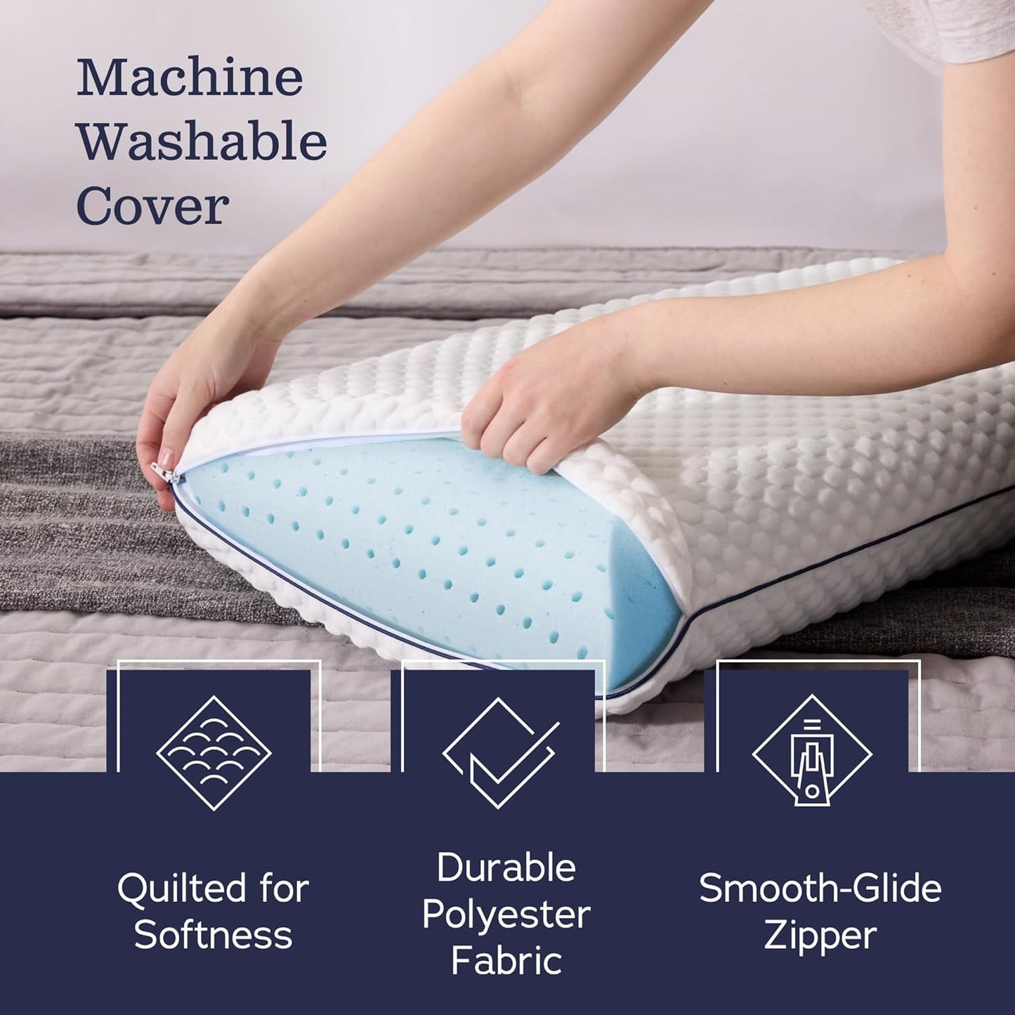 WEEKENDER Gel Queen Size-1-Pack-Medium Plush Feel-Neck and Shoulder Support-Side, Stomach, and Back Sleepers-Home, Hotel, & Hospital Essentials-CertiPur Certified Memory Foam Pillow, Blue