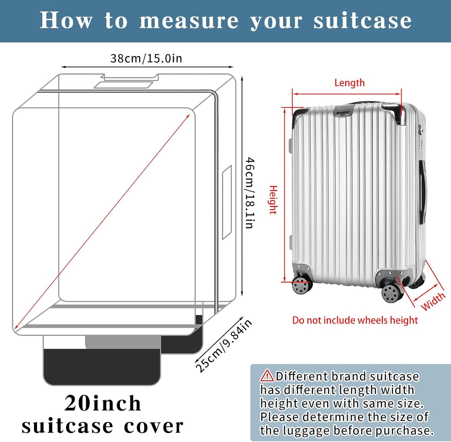 Yotako Upgraded Zippered Clear PVC Suitcase Cover, 20 Inch Luggage Covers for Suitcase Luggage Protector Suitcase Cover 20''