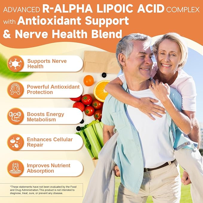 (2 Packs) R Alpha Lipoic Acid 1000mg with Benfotiamine - Sodium ALA Supplement for Neuropathy Support Nerve Health & Antioxidant, Cell Energy, Metabolism and Anti-Aging, Non-GMO, Gluten Free, Vegan