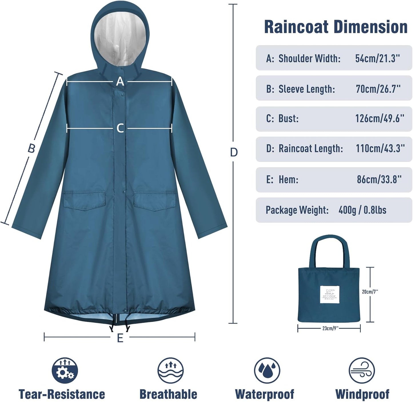 ANYOO Waterproof Rain Poncho Lightweight Reusable Hiking Hooded Coat Jacket for Outdoor Activities
