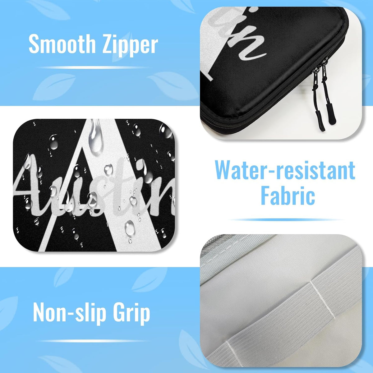 Custom Electronic Organizer Travel Case with Name Small Cable Storage Bag, Personalized Gifts Travel Essentials for Phone Cords Charger Accessories, Black