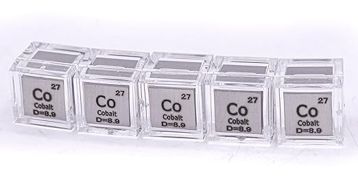 0.39" 10mm Cobalt Metal Cube Co up to 99.9% Pure Periodic Table Element Engraved Density Collection Science Education Display Block Cube + Acrylic Case Box - 1PC
