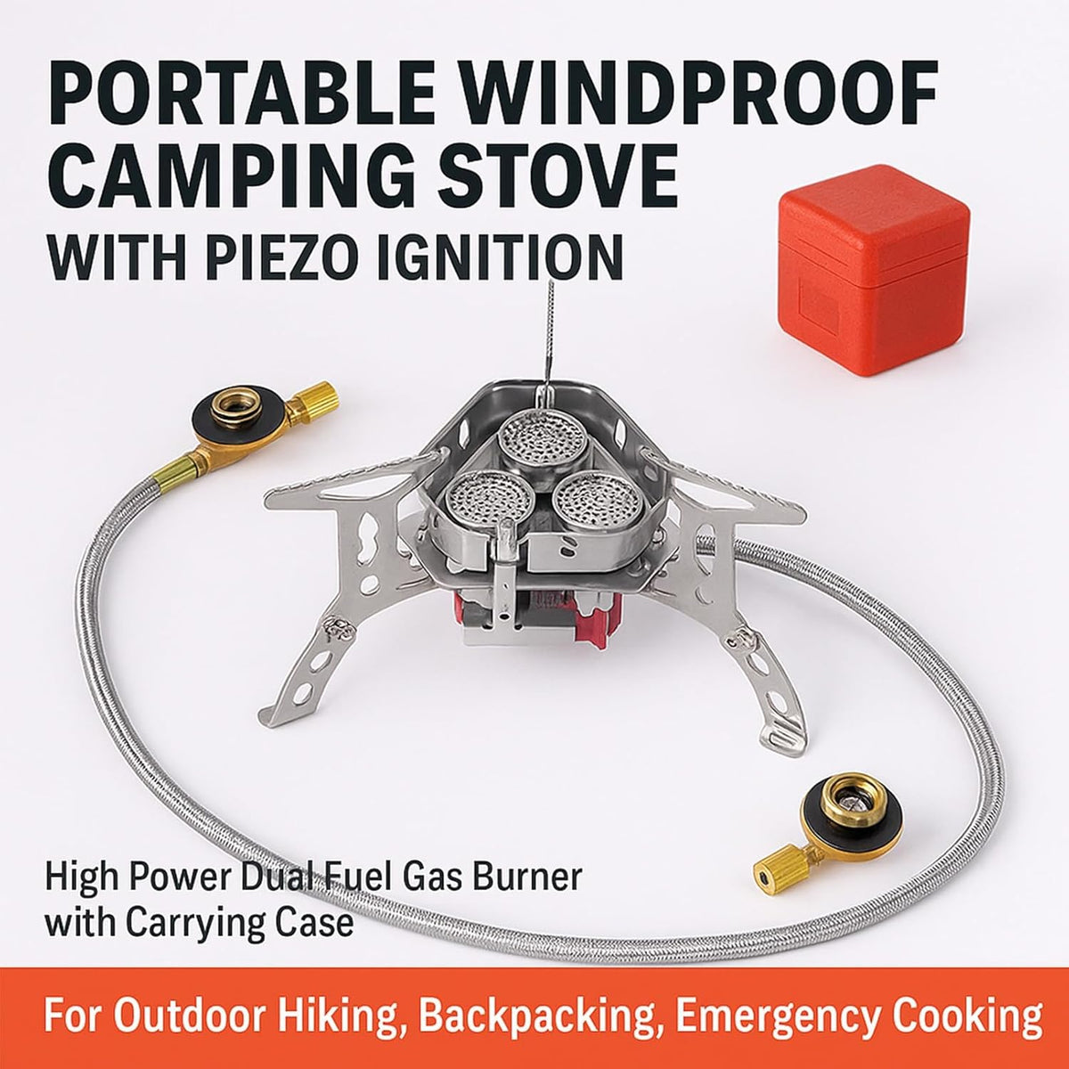 Windproof Camping Stove, Portable Camping Stove with Piezo Ignition, Collapsible Design with Carrying Casefor Outdoor Hiking, Backpacking, Picnic & Emergency Cooking (9900W)
