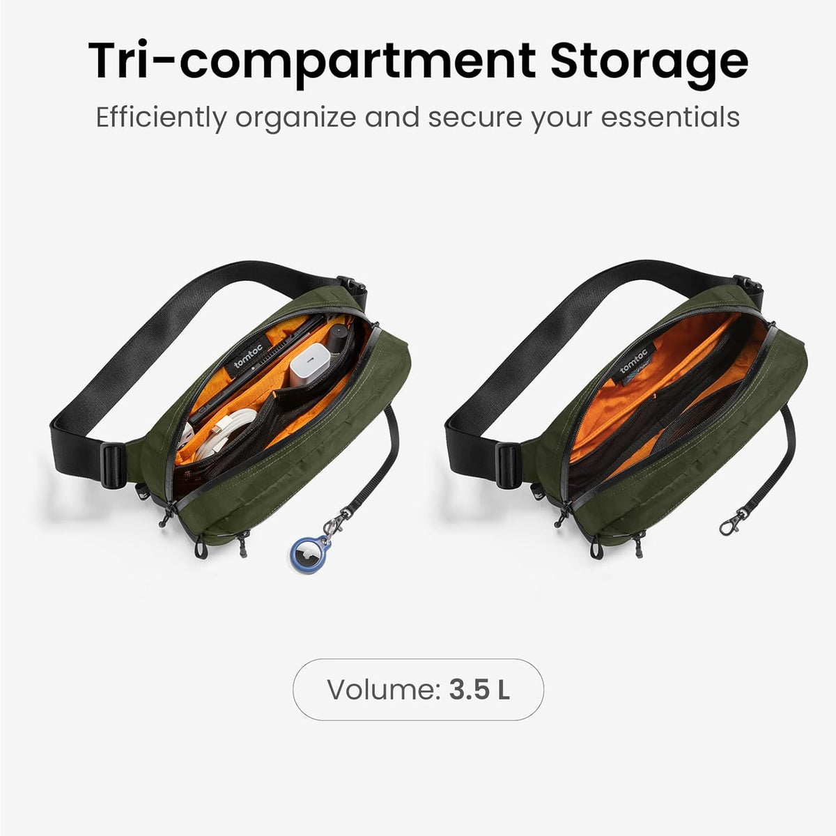 tomtoc 3.5L X-Pac Sling Bag with RFID Blocking, Crossbody Bag Minimalist Chest Shoulder Pack for Men/Women, Water-resistant Lightweight Casual Funny Pack for Travel/Daily Commute