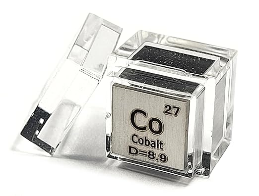 0.39" 10mm Cobalt Metal Cube Co up to 99.9% Pure Periodic Table Element Engraved Density Collection Science Education Display Block Cube + Acrylic Case Box - 1PC