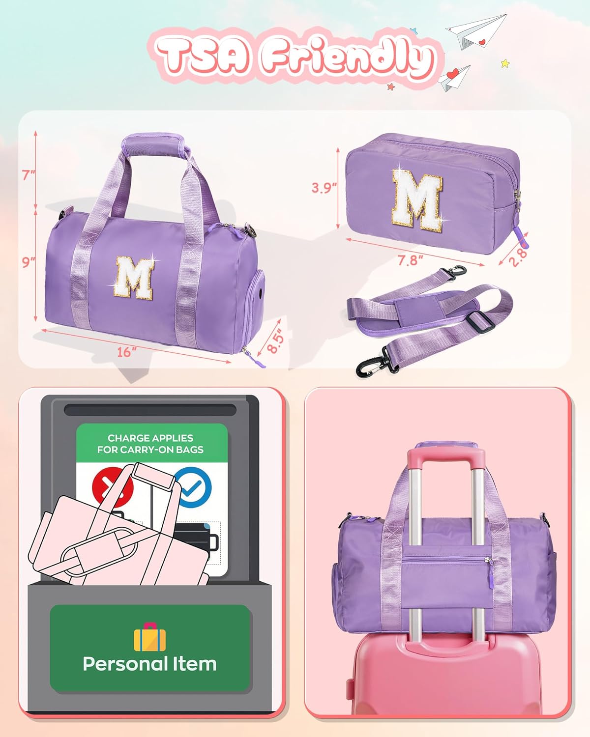 Birthday Gift for Granddaughter-Girl Gym Bag with Shoe Compartment, Kid Personalized Weekender Overnight Bags, Initial Travel Tote with Makeup Pouch, Christmas Gifts for Girls (Letter Z)