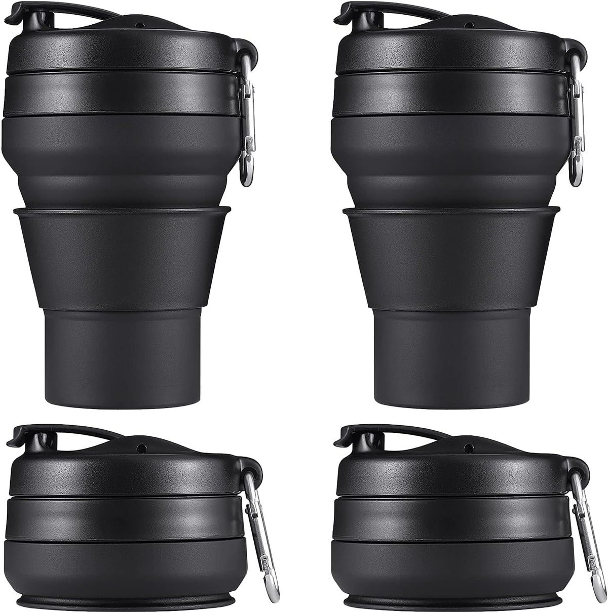 2PACK Collapsible Coffee Cup, 20 OZ 600ml Silicone Folding Camping Mug, Leak Proof BPA Free Portable Sport Bottle with Lids for hiking, Microwave & Dishwasher Safe (Black)