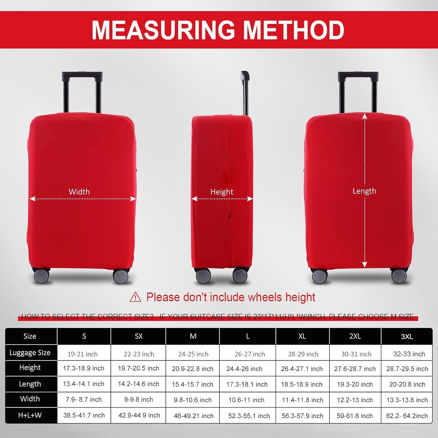 Travel Luggage Cover Suitcase Protector Scratch-Resistant Fit 19-31 Inch Suitcase, Not Included Suitcase (Red, L(26-27 inch))