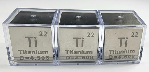 1.5" 38.1mm Titanium Metal Cube Ti up to 99.9% Pure Periodic Table Element Engraved Density Collection Science Education Display Block Cube + Acrylic Case Box - 1PC