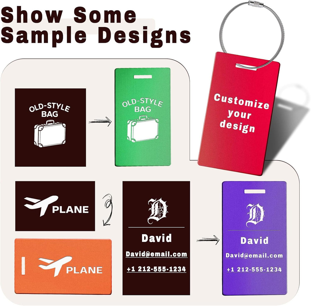 4PCS Personalized Luggage Tags for Travel Durable Aluminium Luggage Tags for Suitcases Custom Bag Tags for Backpacks Heavy Duty Personalized Name Tags for Birthday Gifts(Small,Red)