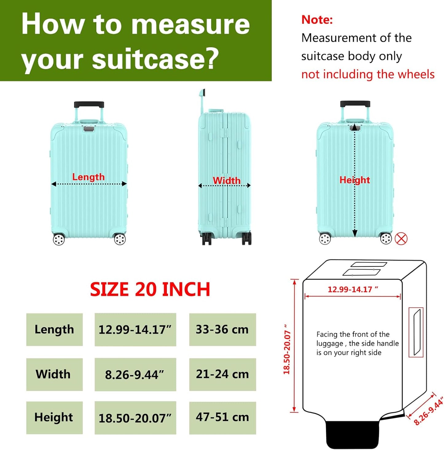 Suitcase Covers For Luggage, 20 Inch Clear PVC Luggage Covers Protector Full Thicken Transparent Waterproof Suitcase Sleeve With Large Velcro for 20" Wheeled Suitcases