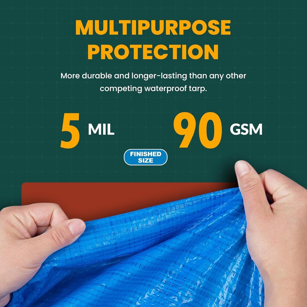 Large Waterproof Tarp - Heavy Duty 5 Mil Thick Poly Tarpaulin Ideal for Canopy Tents, Boats, RV or Pool Covers - Multipurpose Protective Tarps with Grommets for Indoor and Outdoor Use | 12' x 20'