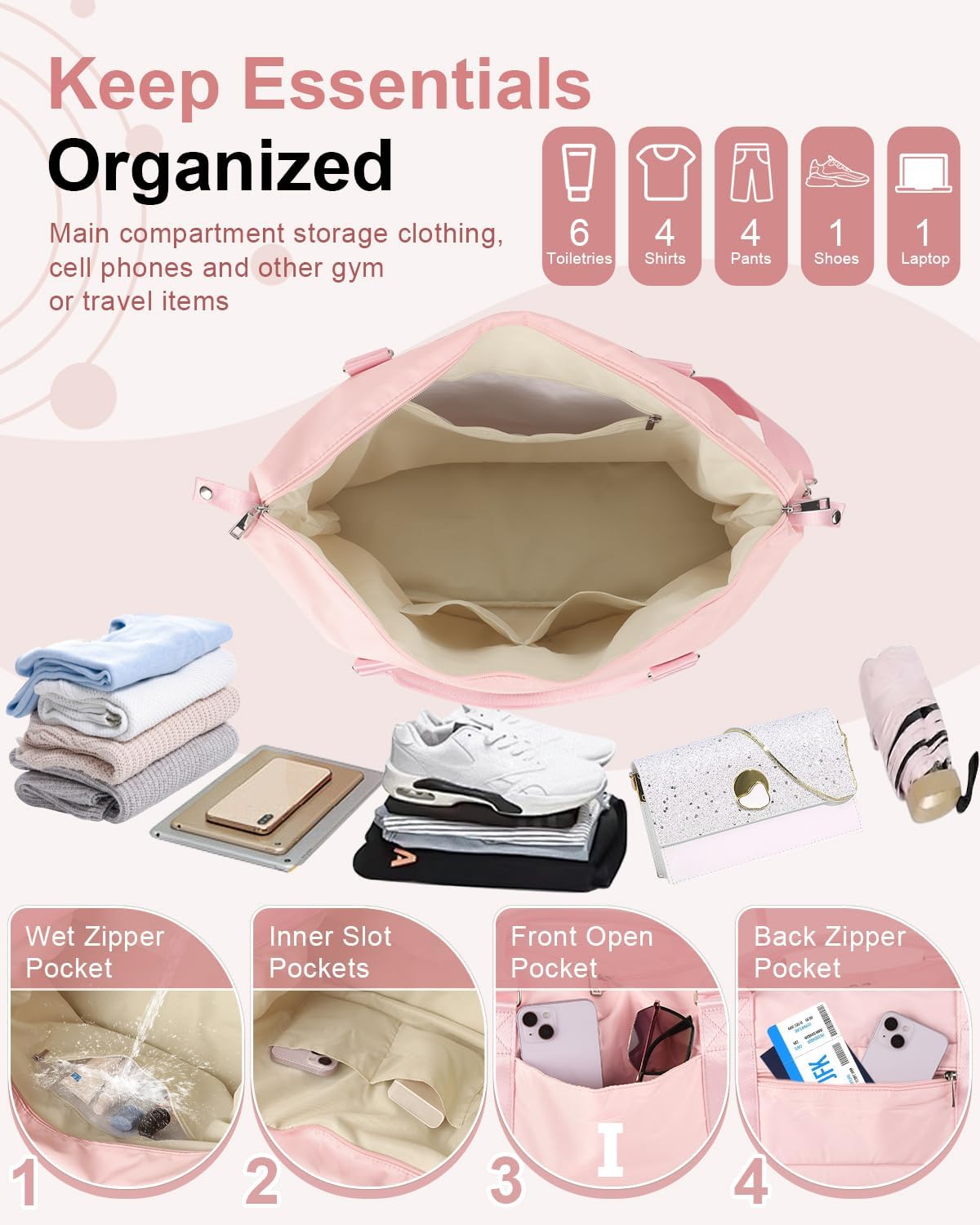 Initial Travel Duffel Bag Sports Gym Bag for Girls Teen Birthday Gifts,Pink Personalized Weekender Bag Carry On Tote Bags for Women Men,Waterproof Overnight Luggage Bag with Trolley Sleeve(Letter I)